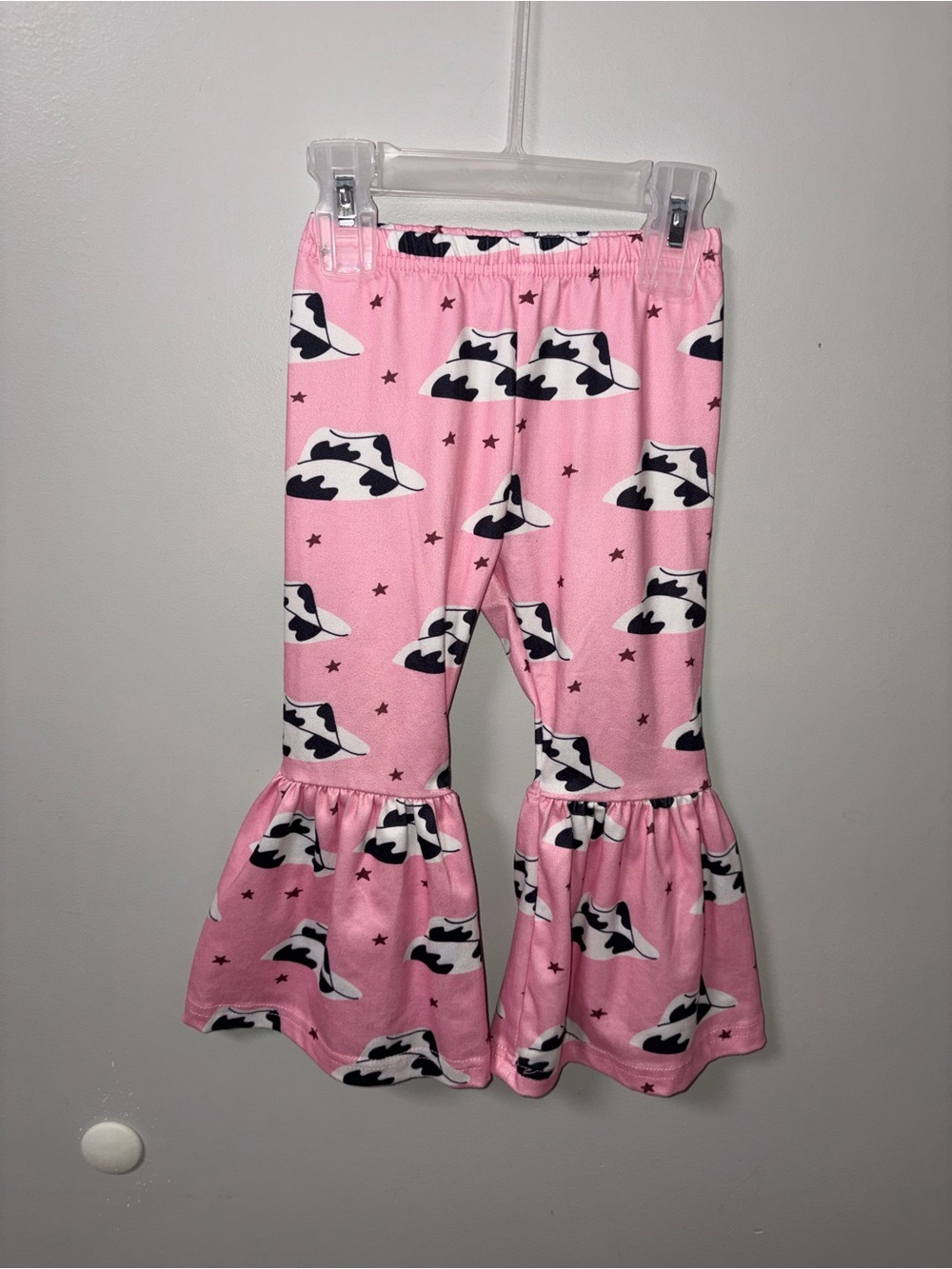 Pink Cow Print Cowboy Hat Flare Wide Leg Bell Bottom Leggings XS 24M/2T?